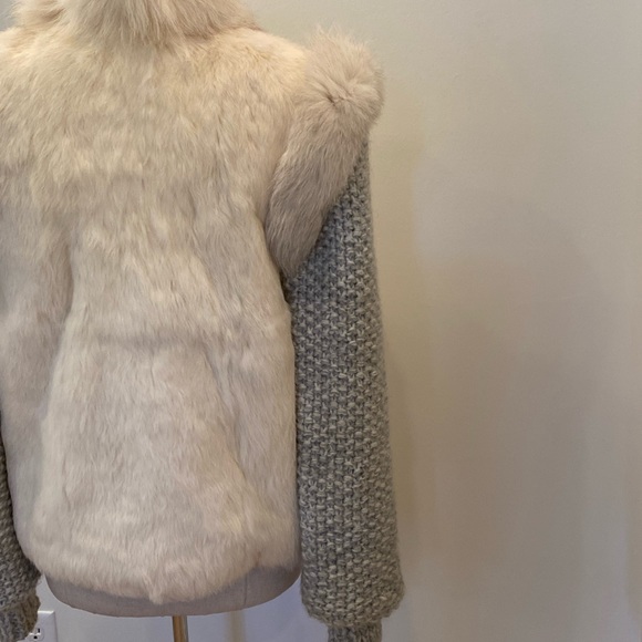 Niki Vintage Woman’s Off White Fur w Gray Textured Knit Sleeves 80’z Retro / M - Picture 4 of 8